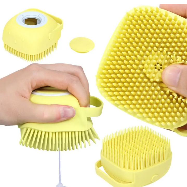 Silicone Dog Bath Brush – 4-in-1 Grooming, Massage & Shower Gel Dispenser
