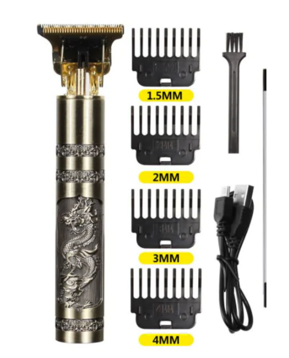 Vintage USB Electric Hair Trimmer – 4 Clipper Heads, ABS & Metal, Universal Voltage