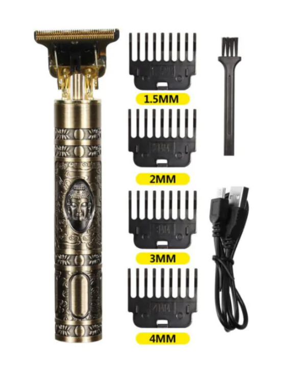 Vintage USB Electric Hair Trimmer – 4 Clipper Heads, ABS & Metal, Universal Voltage