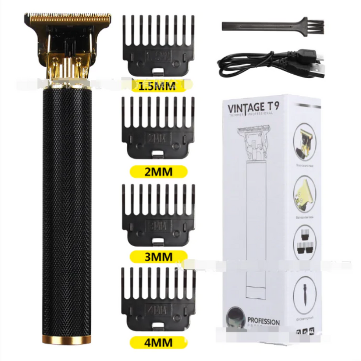 Vintage USB Electric Hair Trimmer – 4 Clipper Heads, ABS & Metal, Universal Voltage