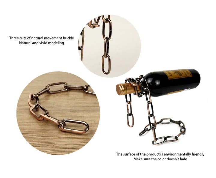 Iron Chain Wine Bottle Holder – Suspended Display Stand, Home Bar Decor, 3 Finishes