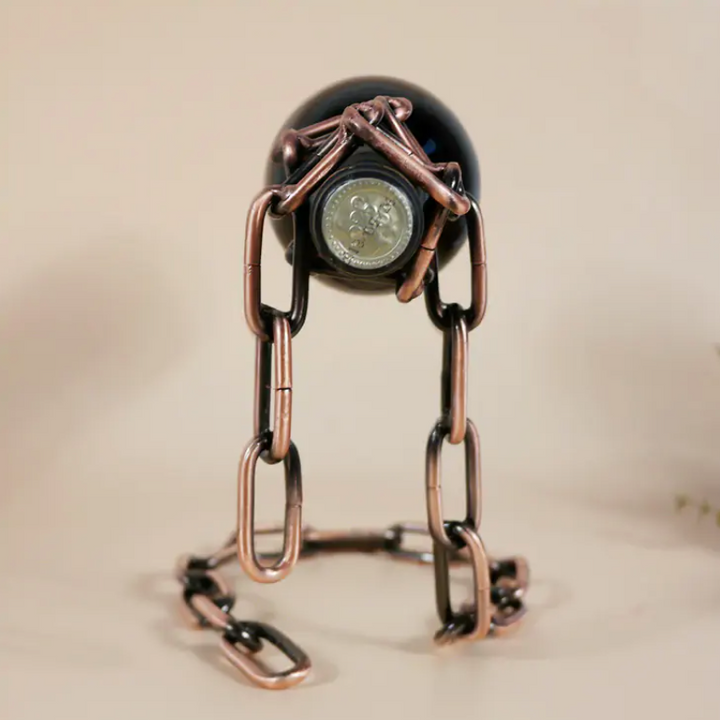 Iron Chain Wine Bottle Holder – Suspended Display Stand, Home Bar Decor, 3 Finishes